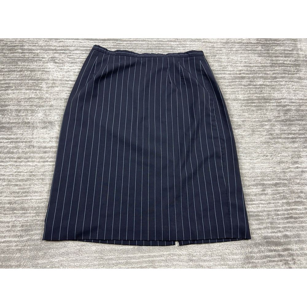 Talbots Skirt Womens 10 Blue Pinstripe Stretch Wool Blend Knee Length